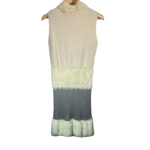 Diane Von Furstenberg fur trimmed Knit Dress Ivory Size S luxury whimsical NWOT - Picture 2 of 13